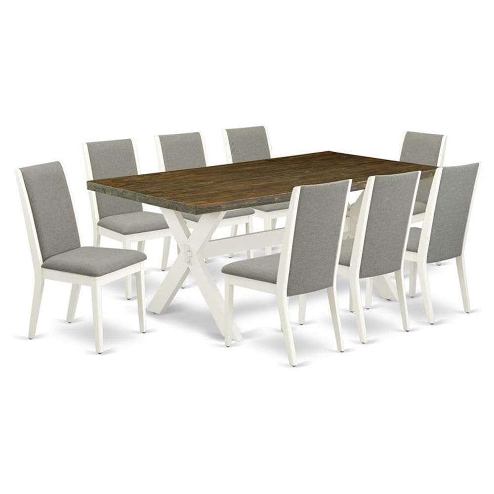 East West Furniture X077La206-9 9 Piece Dining Table Set Includes A Rectangle Dining Room Table With X-Legs And 8 Shitake Linen Fabric Upholstered Parson Chairs, 40X72 Inch, Multi-Color